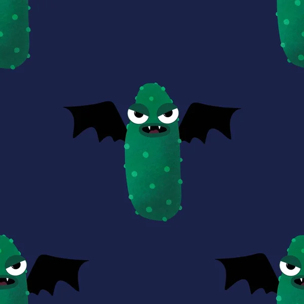 Halloween Naadloze Groene Komkommer Vampier Patroon Voor Het Inpakken Van — Stockfoto