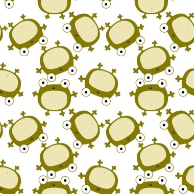 Çocuklar, anaokulu, kumaşlar ve ambalaj kağıtları için çizgi filmsiz kawaii kurbağaları deseni. Yüksek kalite fotoğraf