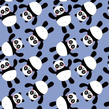Çocuklar, kumaşlar, tekstil ürünleri, ambalajlar, ambalaj kağıtları ve anaokulu için çizgi filmsiz kawaii panda deseni. Yüksek kalite fotoğraf