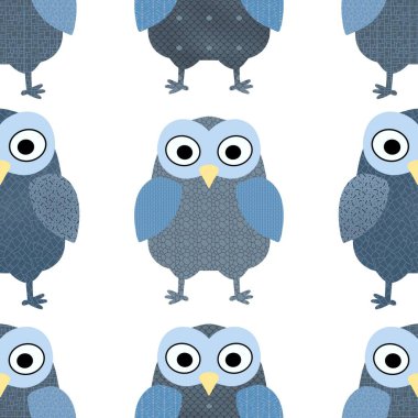 Çocuklar, kumaşlar, ambalaj kağıtları, defterler ve hobiler için çizgi filmlerde kusursuz baykuş desenleri. Yüksek kalite fotoğraf