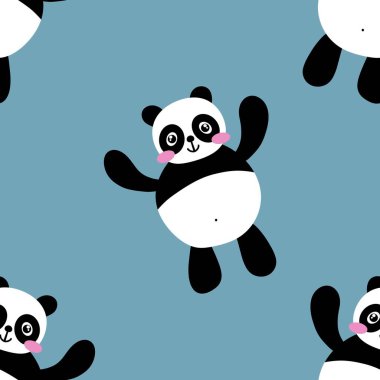 Çocuklar, kumaşlar, tekstil ürünleri, ambalajlar, ambalaj kağıtları ve anaokulu için çizgi filmsiz kawaii panda deseni. Yüksek kalite fotoğraf