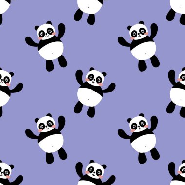 Çocuklar, kumaşlar, tekstil ürünleri, ambalajlar, ambalaj kağıtları ve anaokulu için çizgi filmsiz kawaii panda deseni. Yüksek kalite fotoğraf