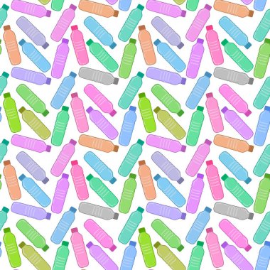 Renksiz plastik şişe desenli ambalajlar, kumaşlar, çocuklar, mutfak, spor ve defterler. Yüksek kalite fotoğraf