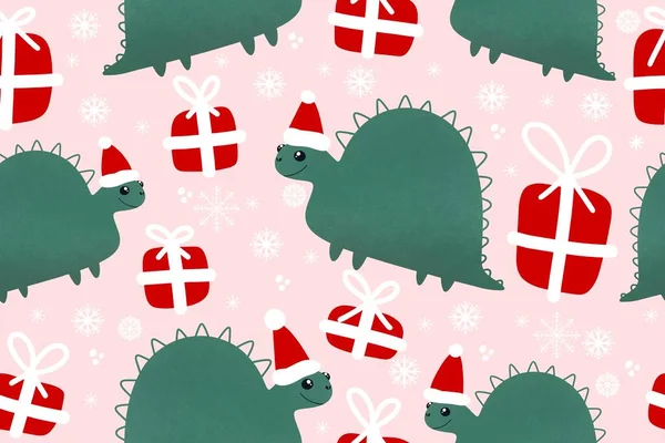 Christmas seamless dinosaur pattern for fabrics and packaging and gifts and wrapping paper and hobbies. High quality photo