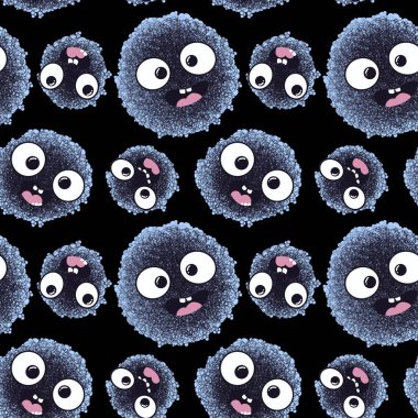 Çizgi filmlerde kumaşlar, ambalajlar, hediyeler, çarşaflar, çocuklar ve ambalaj kağıtları için kusursuz köpüksüz canavar deseni. Yüksek kalite fotoğraf