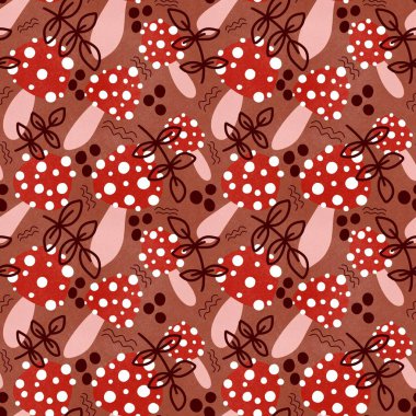 Sonbahar ormanı, kumaşlar ve çocuklar için dikişsiz mantar deseni ve ambalaj kağıdı, çarşaf ve hobiler. Yüksek kalite fotoğraf