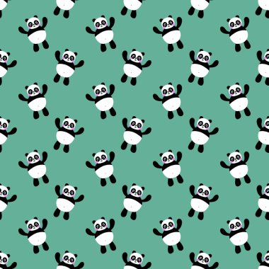 Çocuklar, kumaşlar, tekstil ürünleri, ambalajlar, ambalaj kağıtları ve anaokulu için çizgi filmsiz kawaii panda deseni. Yüksek kalite fotoğraf