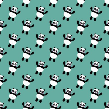 Çocuklar, kumaşlar, tekstil ürünleri, ambalajlar, ambalaj kağıtları ve anaokulu için çizgi filmsiz kawaii panda deseni. Yüksek kalite fotoğraf