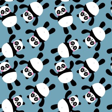 Çocuklar, kumaşlar, tekstil ürünleri, ambalajlar, ambalaj kağıtları ve anaokulu için çizgi filmsiz kawaii panda deseni. Yüksek kalite fotoğraf