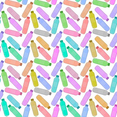 Renksiz plastik şişe desenli ambalajlar, kumaşlar, çocuklar, mutfak, spor ve defterler. Yüksek kalite fotoğraf