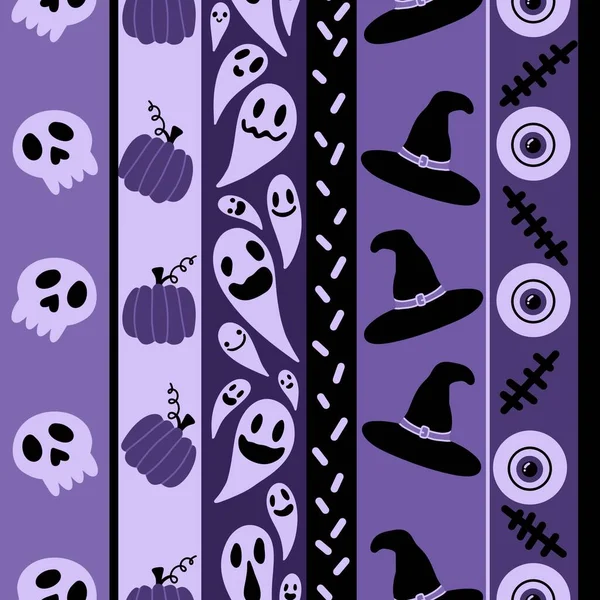 Cartoon Seamless Halloween Wrapping Paper Pattern Sculls Ghost Pumpkins Witch — Stockfoto