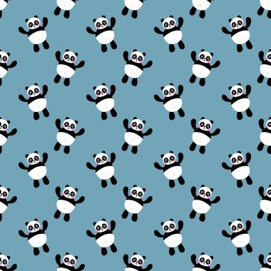 Çocuklar, kumaşlar, tekstil ürünleri, ambalajlar, ambalaj kağıtları ve anaokulu için çizgi filmsiz kawaii panda deseni. Yüksek kalite fotoğraf