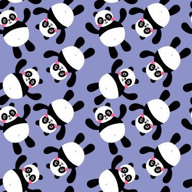 Çocuklar, kumaşlar, tekstil ürünleri, ambalajlar, ambalaj kağıtları ve anaokulu için çizgi filmsiz kawaii panda deseni. Yüksek kalite fotoğraf