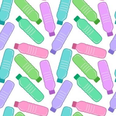 Renksiz plastik şişe desenli ambalajlar, kumaşlar, çocuklar, mutfak, spor ve defterler. Yüksek kalite fotoğraf