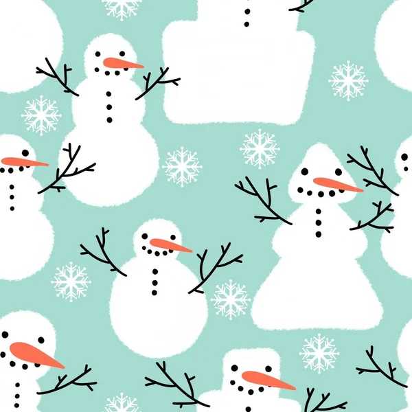 Zimowy Bezszwowy Nadruk Bałwanem Płatkami Śniegu Świąteczny Papier Pakowania Tkaniny — Zdjęcie stockowe
