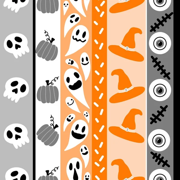 Cartoon Seamless Halloween Wrapping Paper Pattern Sculls Ghost Pumpkins Witch — Stockfoto