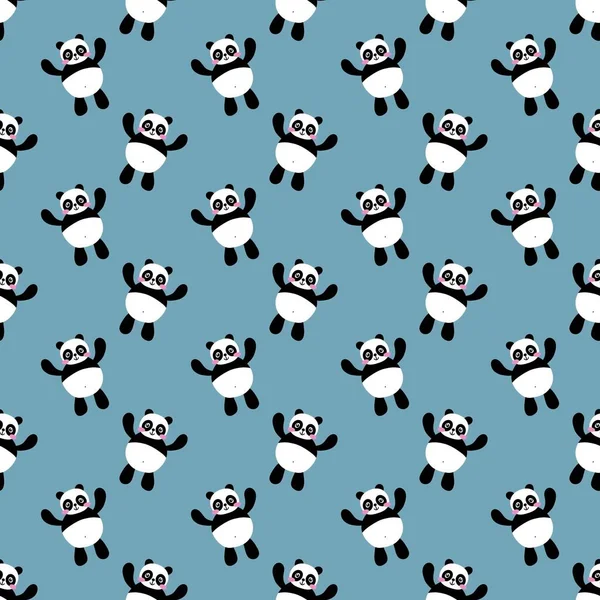 Tecknad Sömlös Kawaii Panda Mönster För Barn Och Tyger Och — Stockfoto