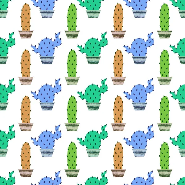 Patrón Cactus Dibujos Animados Sin Costura Floral Verano Para Telas —  Fotos de Stock