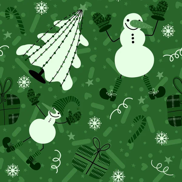 冬季天衣无缝雪人雪片和圣诞树图案用于包装纸 笔记本和儿童 高质量的照片 — 图库照片