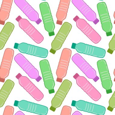 Renksiz plastik şişe desenli ambalajlar, kumaşlar, çocuklar, mutfak, spor ve defterler. Yüksek kalite fotoğraf