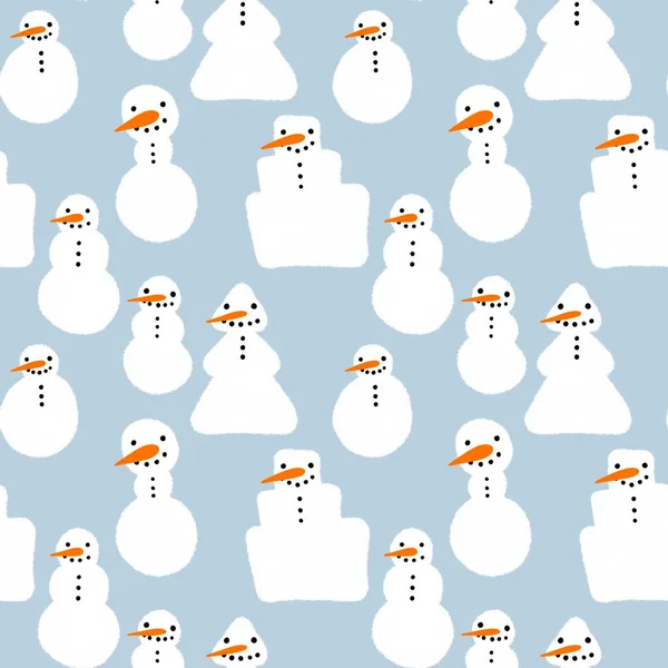 Winter Seamless Print Snowman Snowflakes Christmas Wrapping Paper New Year — Stockfoto