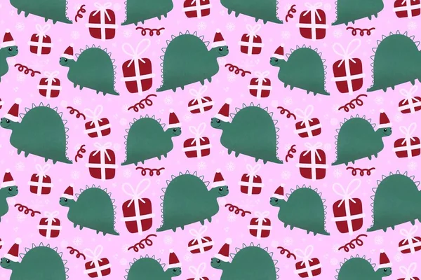 Christmas seamless dinosaur pattern for fabrics and packaging and gifts and wrapping paper and hobbies. High quality photo