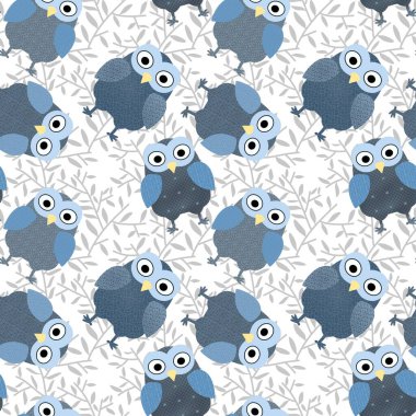 Çocuklar, kumaşlar, ambalaj kağıtları, defterler ve hobiler için çizgi filmlerde kusursuz baykuş desenleri. Yüksek kalite fotoğraf