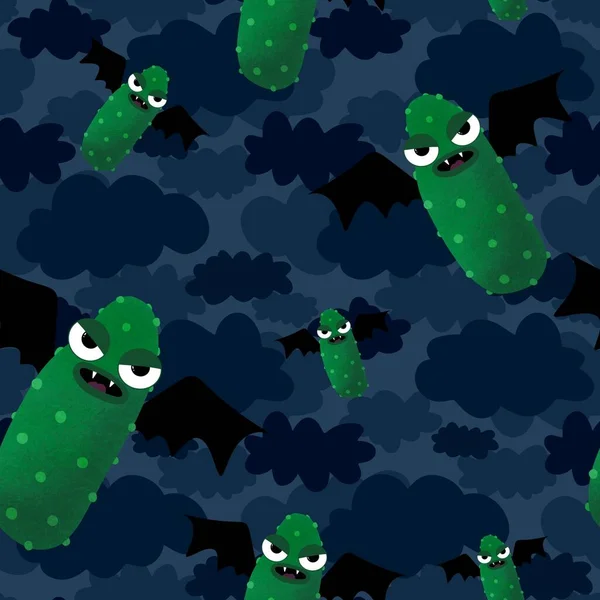 Halloween Naadloze Groene Komkommer Vampier Patroon Voor Het Inpakken Van — Stockfoto