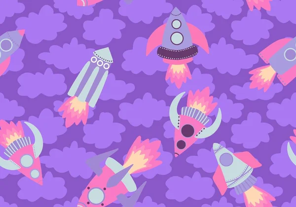 Cartoon seamless spaceship pattern for fabrics and kids and school notebooks and clothes print and kindergarten. High quality photo