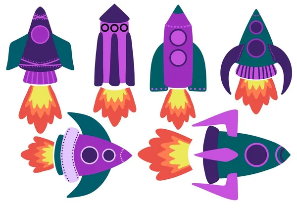 Set cartoon spaceship for stickers and kids and hobbies and school notebooks and clothes print. High quality photo