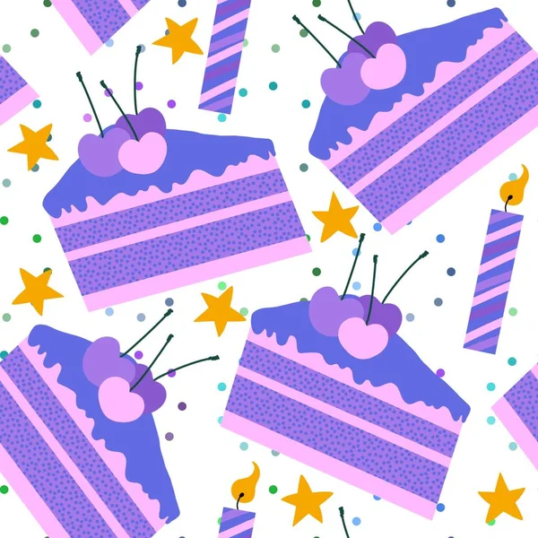 Cartoon Seamless Cake Pattern Wrapping Paper Kids Kitchen Summer Clothes —  Fotos de Stock