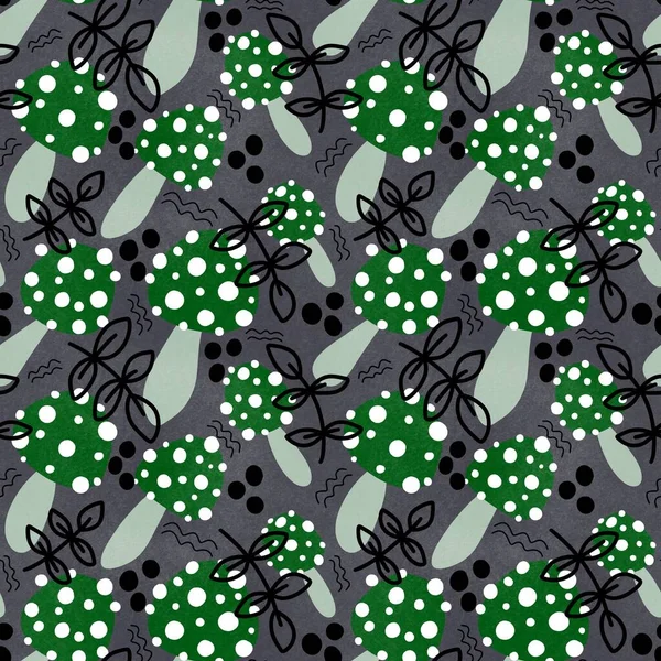 Autumn Forest Seamless Cartoon Mushrooms Pattern Fabrics Kids Wrapping Paper — Stock Photo, Image