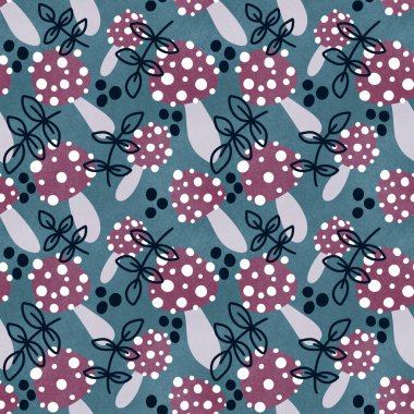 Sonbahar ormanı, kumaşlar ve çocuklar için dikişsiz mantar deseni ve ambalaj kağıdı, çarşaf ve hobiler. Yüksek kalite fotoğraf