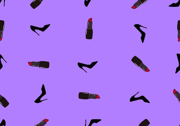 Бесшовные туфли и помада для упаковки бумаги и одежды печати и ноутбуков и магазинов и хобби. Высокое качество иллюстрации