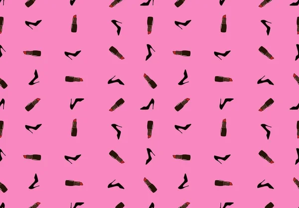 Woman Seamless Shoes Lipstick Pattern Wrapping Paper Clothes Print Notebooks — Stockfoto