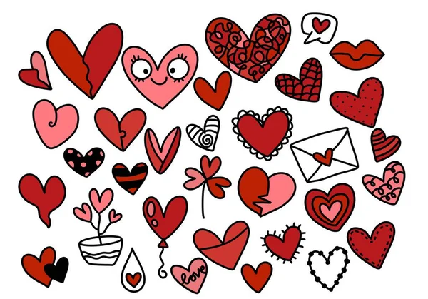 Ställ Valentiner Hjärtan För Gåvor Och Kort Och Klistermärken Och — Stockfoto