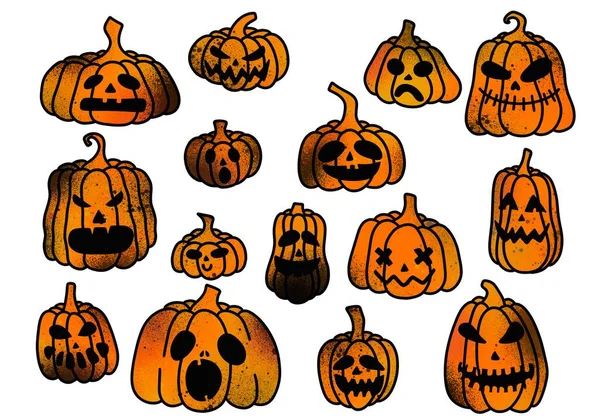 Set Met Halloween Pompoenen Voor Stickers Kaarten Kinderen Inpakpapier Verpakking — Stockfoto