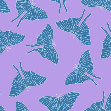 Ay güvesi kumaşlar, ambalaj kağıtları, defterler, yazlık giysiler ve çocuklar için pürüzsüz kelebek deseni. Yüksek kaliteli illüstrasyon