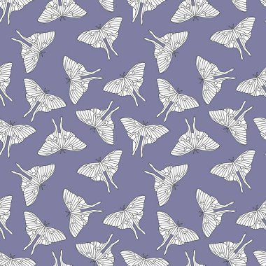 Ay güvesi kumaşlar, ambalaj kağıtları, defterler, yazlık giysiler ve çocuklar için pürüzsüz kelebek deseni. Yüksek kaliteli illüstrasyon