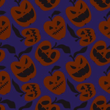 Cadılar Bayramı çizgi filmi kızgın elmalı vampirlerin kıyafet baskısı, ambalaj kâğıdı, kumaş, not defteri ve çocuklar için kusursuz desen. Yüksek kalite fotoğraf