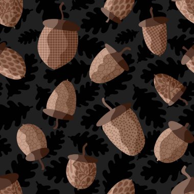 Kıyafet baskısı, not defterleri, kumaşlar, ambalaj kağıtları, hobiler ve okul için dikişsiz meşe palamudu deseni. Yüksek kaliteli illüstrasyon