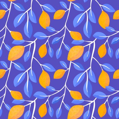 Yaz turunçgilleri dikişsiz limon ve kıyafet baskısı, ambalaj kağıdı, not defteri ve çocuklar için desenler bırakıyor. Yüksek kaliteli illüstrasyon