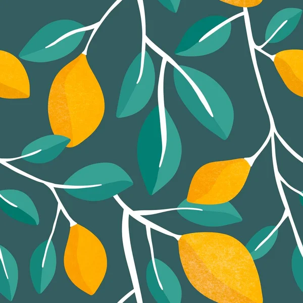 Padrão Limão Folhas Sem Costura Citrinos Verão Para Impressão Roupas — Fotografia de Stock