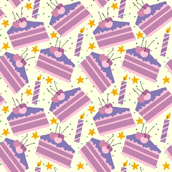 Cartoon seamless cake pattern for wrapping paper and kids and kitchen and summer clothes print and notebooks. High quality photo