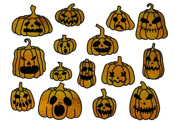 Set Con Calabazas Halloween Para Pegatinas Tarjetas Niños Papel Embalaje — Foto de Stock