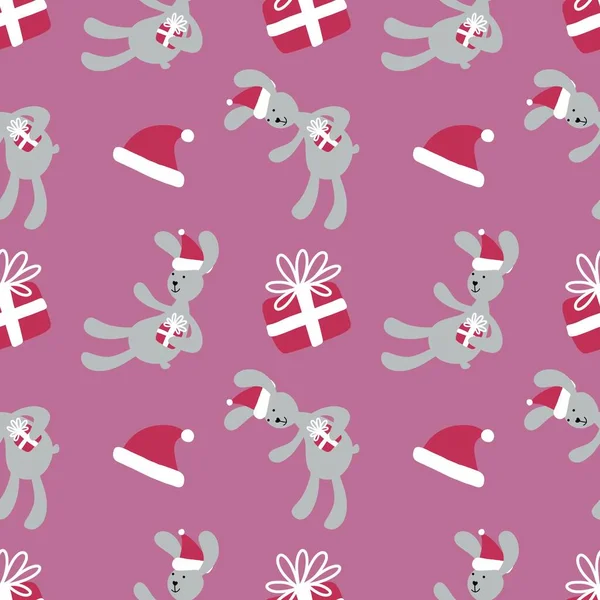Weihnachten Nahtlose Neujahr Kaninchenmuster Zum Einwickeln Von Papier Und Kleidung — Stockfoto