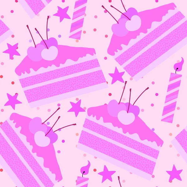 Cartoon Seamless Cake Pattern Wrapping Paper Kids Kitchen Summer Clothes — ストック写真