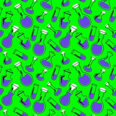 Kumaşlar, tekstil ürünleri, ambalaj kağıtları Cadılar Bayramı hediyeleri, giysiler ve çocuklar için kusursuz cadı iksiri deseni. Yüksek kalite fotoğraf