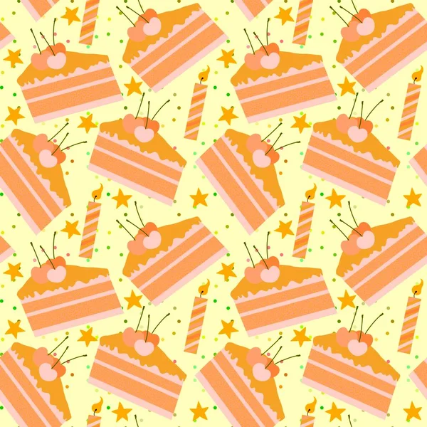 Cartoon Seamless Cake Pattern Wrapping Paper Kids Kitchen Summer Clothes — Stockfoto