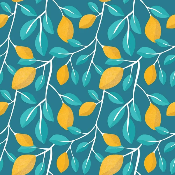 Літній Цитрусовий Безшовний Лимон Візерунок Листя Одягу Друку Обгортання Паперу — стокове фото
